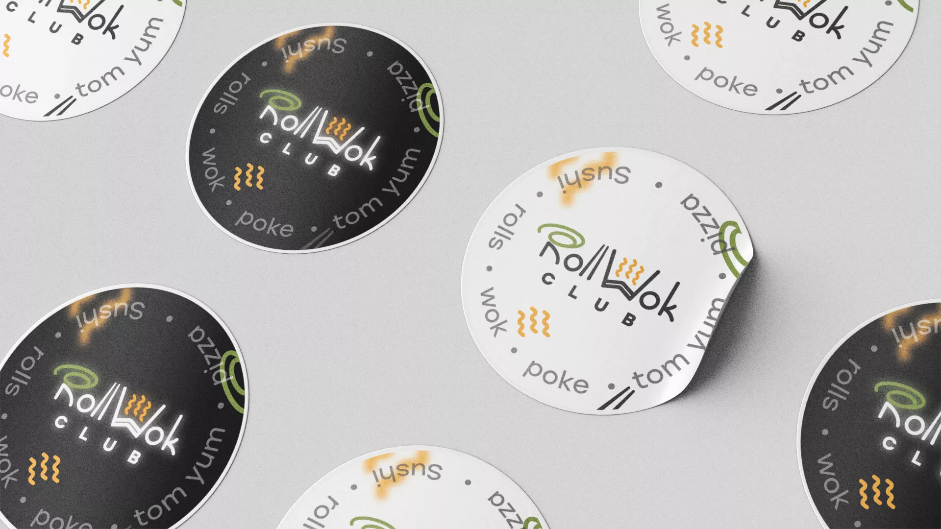 Разработка наклеек для суши-бара «Roll Wok Club» в Нальчике